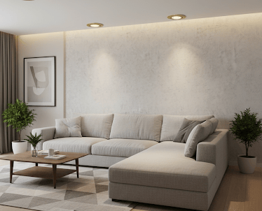 woonkamer met 4 gouden spots met reflektor