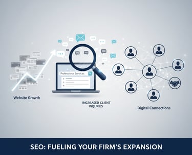 Infographic-style image illustrating the impact of SEO. On the left, website icons and an upward arr