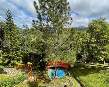 Puente flotante con lago en villa de Constanza