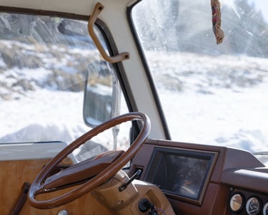 campervan stearing in winter
