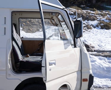 White campervan with good insulation in winter