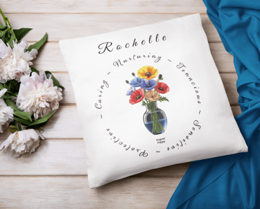 Personalised UK 3d birth flower cushion with personality traits