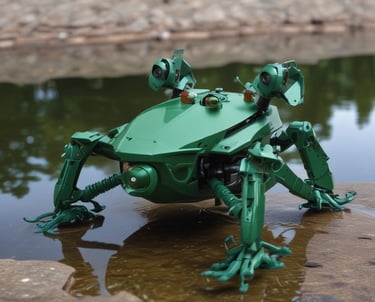 Close-up of the amphibious drone with 4K camera and sensors navigating underwater vegetation.