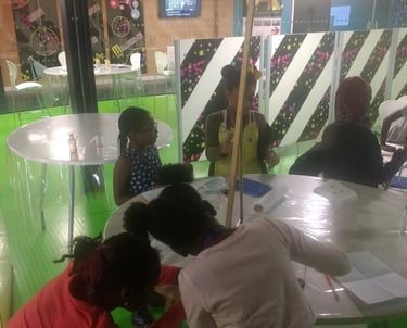 a group of girls doing science experiments