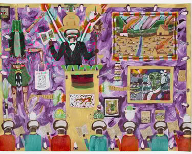 ‘The Church of John Chilembwe transforms into parrot feathers’, 2024, ©Andrew Gilbert