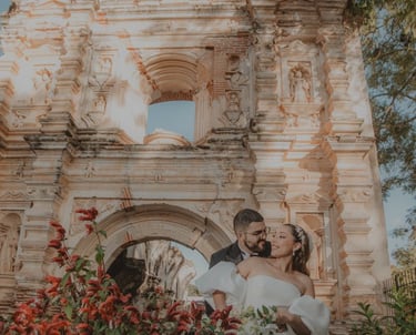 Antigua Guatemala Wedding Photographer-bride and groom with church ruin