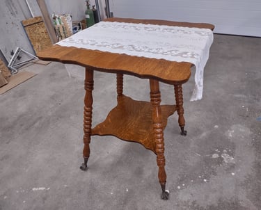A Parlor table restored. The doily was just for fun.
