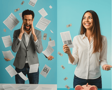 a man and woman are standing in front of a piggy