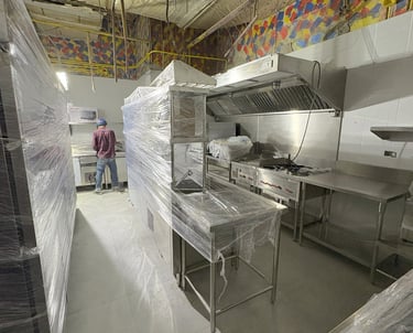 a main kitchen for hotel consist of burners cooking area, preparation area and cold storage