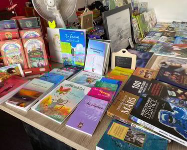 Des livres disposés dans la librairie