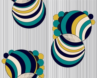 “Retro-inspired pop art orbs in vibrant colors — contemporary abstract print for fashion and décor.”