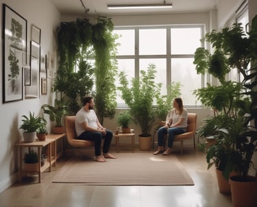 A serene wellness space with natural elements and calming colors.