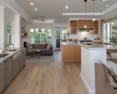 A modern kitchen featuring sleek cabinets and a spacious layout.