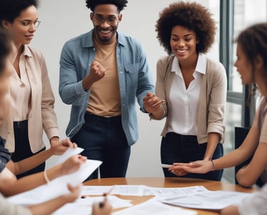 A diverse group of professionals engaged in a leadership workshop.