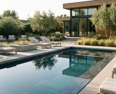 Swimming pool with pristine, clean, clear water after repairs