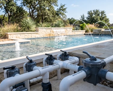 Pool water feature plumbing and valves in Round Rock TX