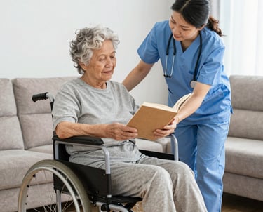 A healthcare worker wearing blue gloves is administering a vaccine to an elderly man. The scene focuses on the arm of the person receiving the injection and the hands of the healthcare worker handling the syringe.