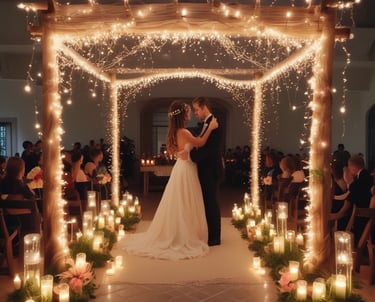 A serene outdoor wedding ceremony with a singer performing beautifully.