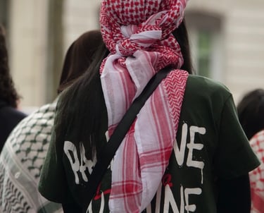 a woman in a red scarf and a red scarf