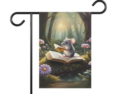 Mouse reading a book garden flag