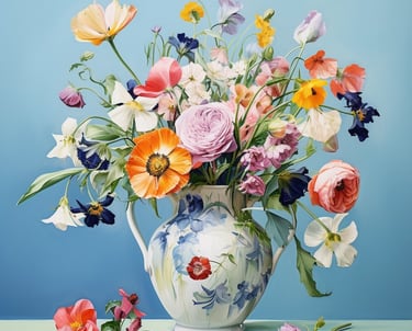 a vase with flowers in a vase on a table