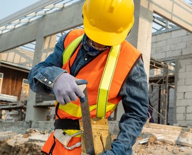 a construction worker in a hard hat and safety vest