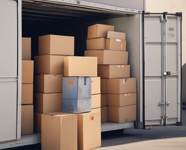 Stacks of neatly bound papers or envelopes are arranged on a white shelf. Each stack is secured with a brown band, and the items appear to have minimalistic black and white designs on their surfaces.