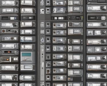 A wooden shelf is filled with various colorful ring binders and folders neatly organized. The binders have labels with text on them and are stacked both horizontally and vertically. Some loose papers and additional documents are tucked among the folders. The scene suggests an office or study environment with a focus on organization.