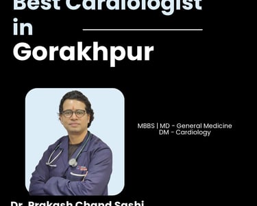 Flyer showing Dr. Prakash Chand Shahi as Best Cardiologist in Gorakhpur.