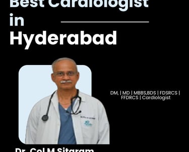 Flyer showing Dr. Col M Sitaram as Best Cardiologist in Hyderabad.