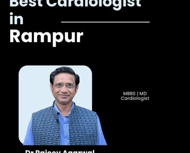 Flyer showing Dr. Rajeev Agarwal as Best Cardiologist in Rampur.