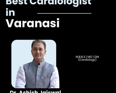 Flyer showing Dr. Ashish Jaiswal as Best Cardiologist in Varanasi.