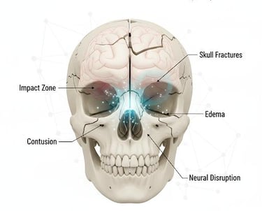 Figura esquemática do trauma cranioencefálico e fratura craniana em Fortaleza