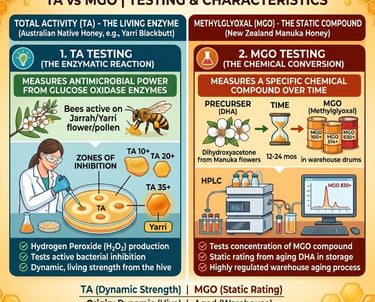 Comparison of Yarri Blackbutt TA35+ and Manuka Honey MGO 2000+ rating testing systems