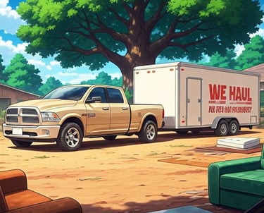 Truck hauling junk from trash removal provided services.