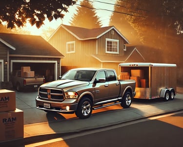 A WE HAUL's pickup truck pulling into Agoura Hills CA Client for an estate cleanout job.