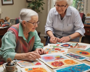 Children are seated around a table engaged in a painting activity. Each child holds a paintbrush, focusing on their artwork. A variety of colors and art supplies are scattered on the table, creating a lively and creative atmosphere.
