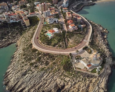 a road with a winding road and a winding road