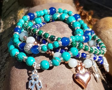 blue bead bracelets with a heart charm