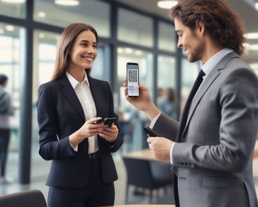 man holding smartphone in front of person in black leather jacket
