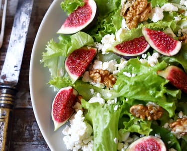 Semaglutide Recipe" Greens with Burrata Cheese and Fresh Figs drizzled with Balsamic Vinegar