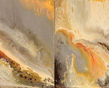 SOLD - Rhapsody is a fiery 8-foot by 4-foot diptych