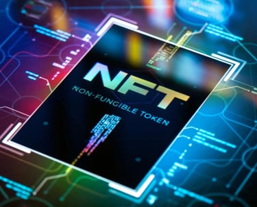 a computer chip with the words nft on it