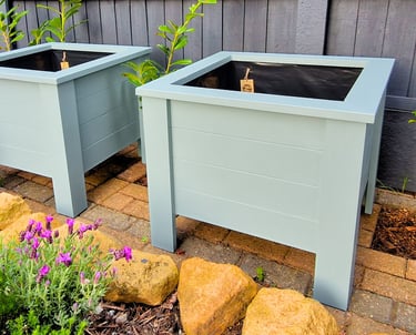 Versailles planter set wooden planters handmade in uk large square design on legs painted in farrow and ball blue c