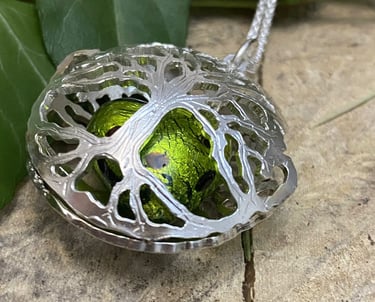 The heart of the forest - Yorkshire Tree of life with green murano glass heart