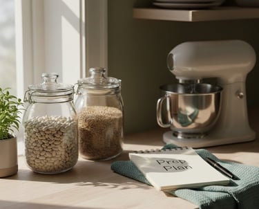 rice and beans in a jar near kitchen window
