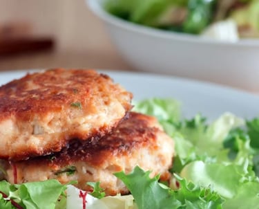 salmon prepper patty on a bed of lettuce thm s recipe