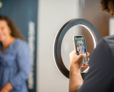 Influencer recording a short video at Evo Space & Studios content room in Johns Creek