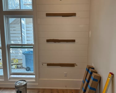 Floating white oak shelf, could be used as a fireplace mantel also 