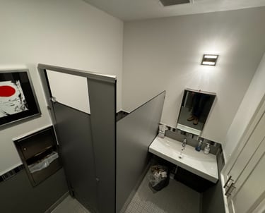 Bathroom stall divider installation. Commercial grade materials, very durable 
